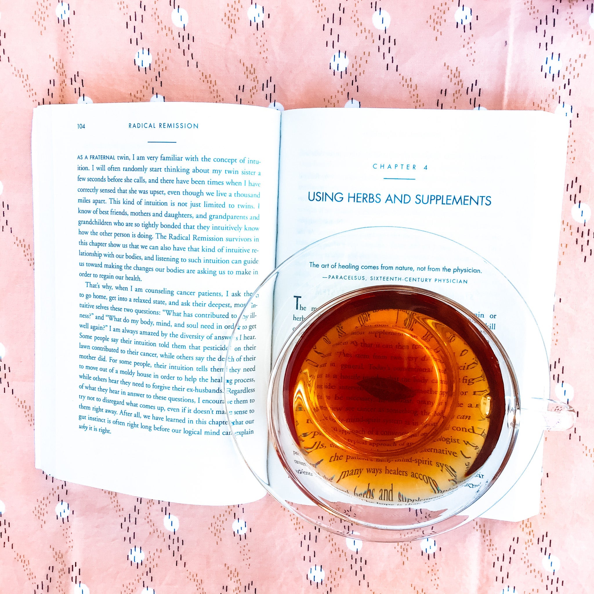 Taheebo Wellness Tea In Action with Radical Remission Book