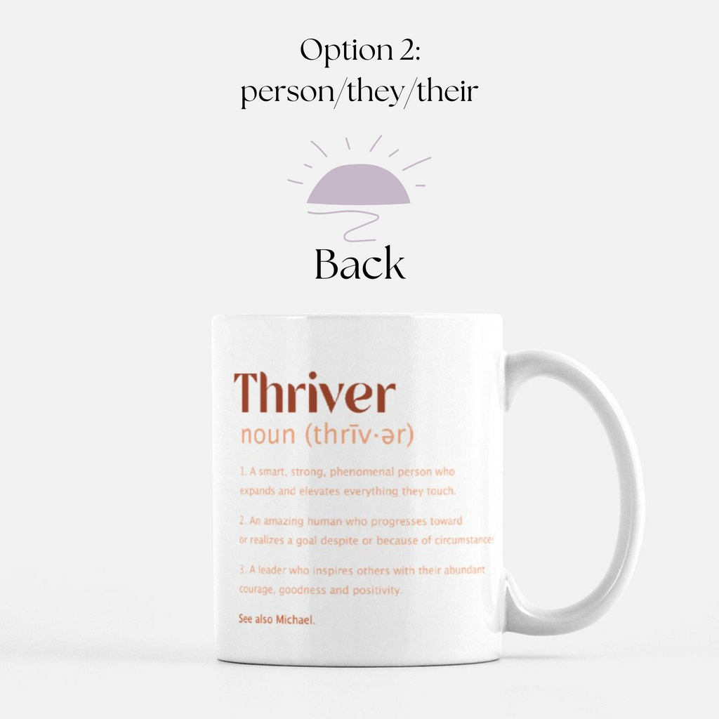 Personalized Thriver Ceramic Mug with definition for all